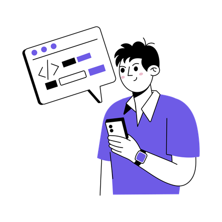 Developer Coding on Phone  Illustration
