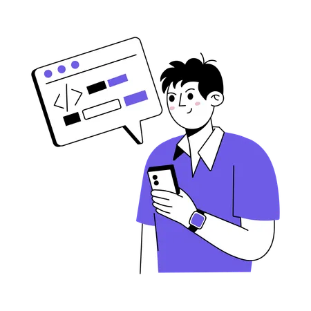 Developer Coding on Phone  Illustration