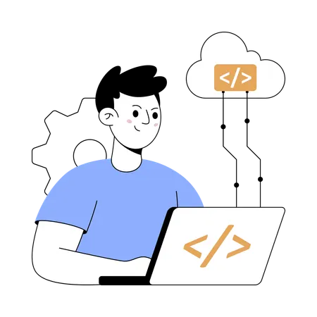 Developer connecting the codes to clouds  Illustration