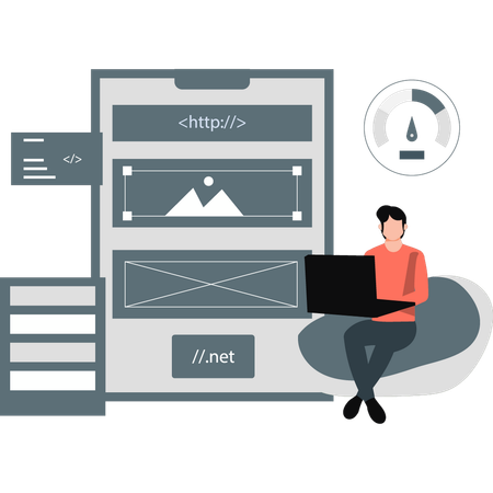 プロフェッショナルなウェブサイトを作成する開発者  イラスト