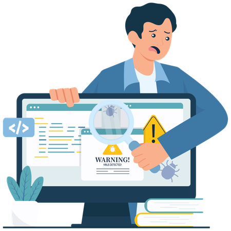 Developer detects Virus in Code  Illustration