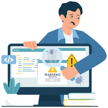 Developer detects Virus in Code  Illustration