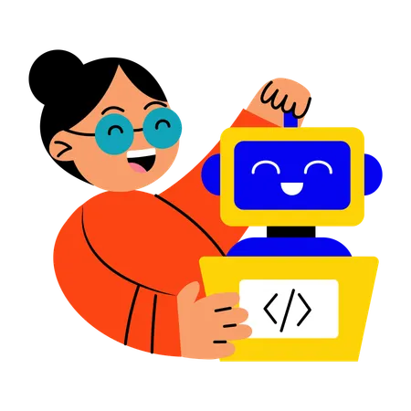 Developer developing new robot  Illustration
