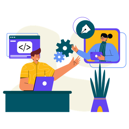 Developer doing online meeting with client  Illustration