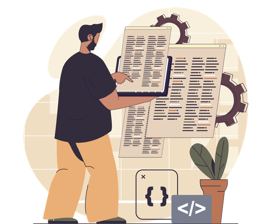 Developer doing online programming  Illustration