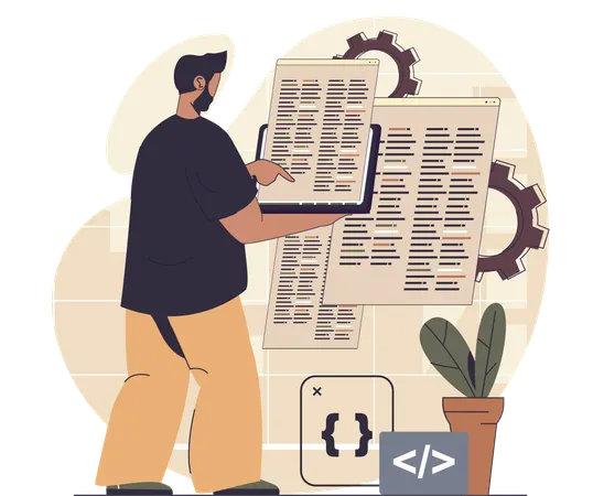 Developer doing online programming  Illustration