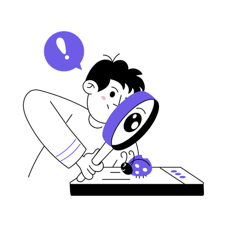 소프트웨어에서 버그를 발견한 개발자  일러스트레이션