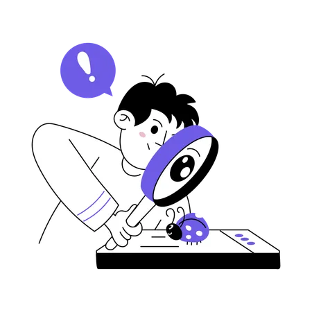 소프트웨어에서 버그를 발견한 개발자  일러스트레이션