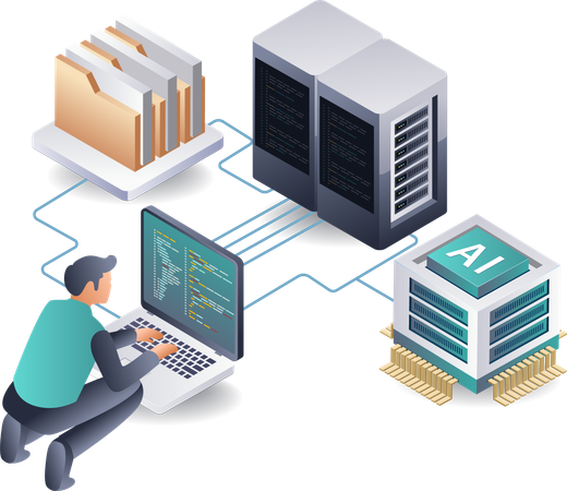 ビッグデータサーバープログラミングに重点を置く開発者  イラスト