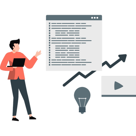 Developer getting idea through video tutorial  Illustration