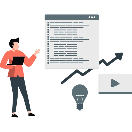 Developer getting idea through video tutorial  Illustration