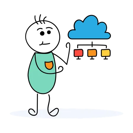 Developer managing cloud structure  Illustration