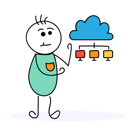 Developer managing cloud structure  Illustration