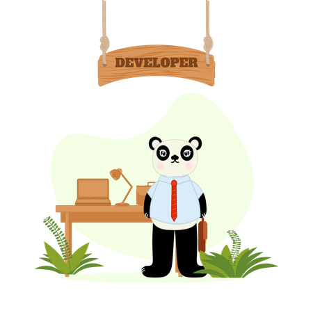 Developer panda doing coding work  Illustration