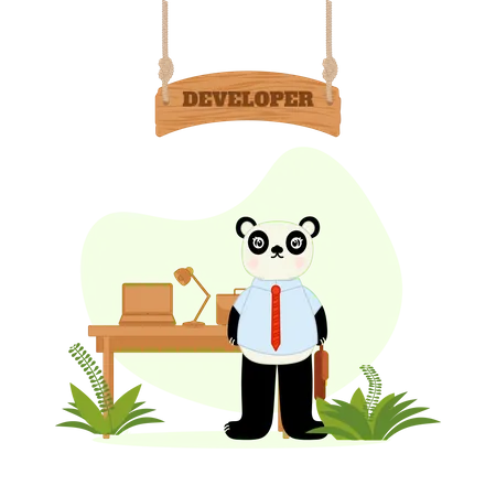 Developer panda doing coding work  Illustration