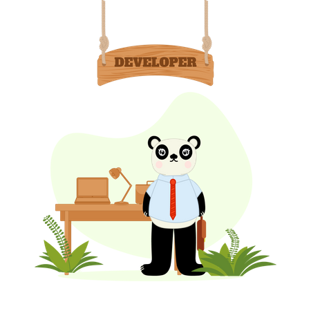 Developer panda doing coding work  Illustration