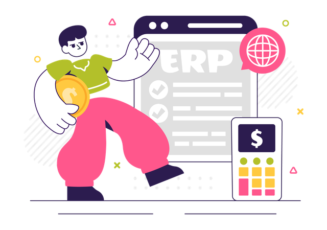 Developer presents data on ERP Software System  Illustration