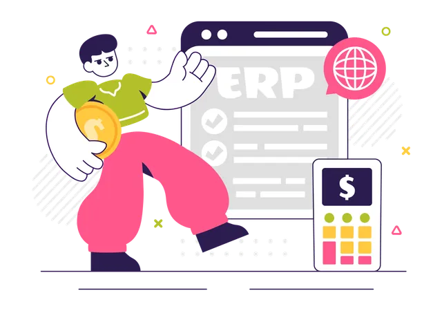 Developer presents data on ERP Software System  Illustration