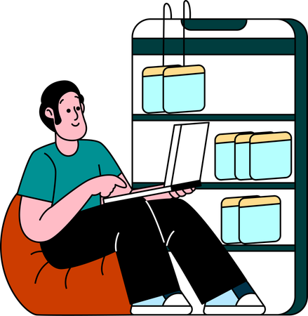Developer relaxing with a laptop  Illustration