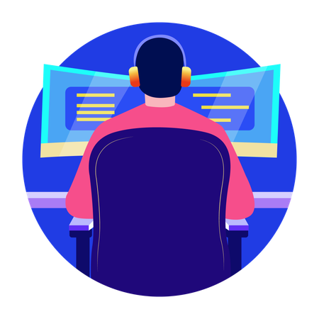 Developer sitting in front of system screen  Illustration