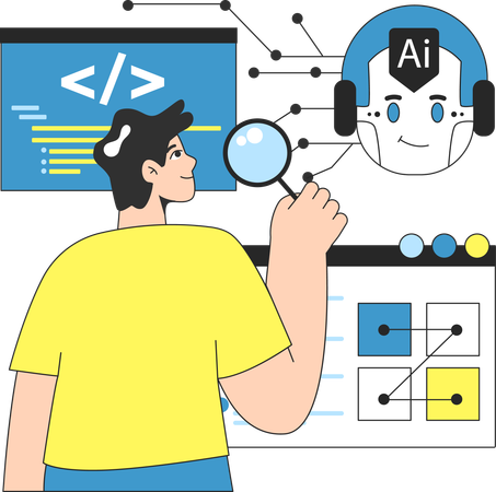 Developer solving bug of AI model  Illustration