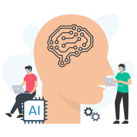 AI 기술을 연구하는 개발자 팀  일러스트레이션