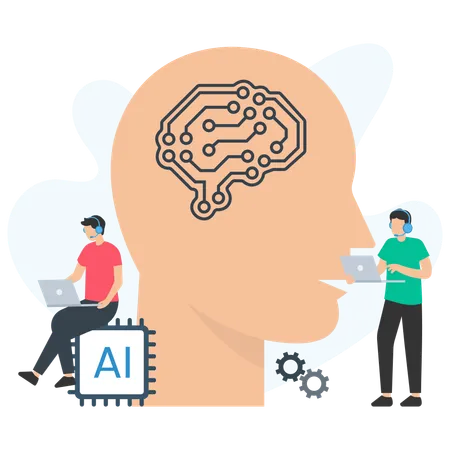 AI 기술을 연구하는 개발자 팀  일러스트레이션