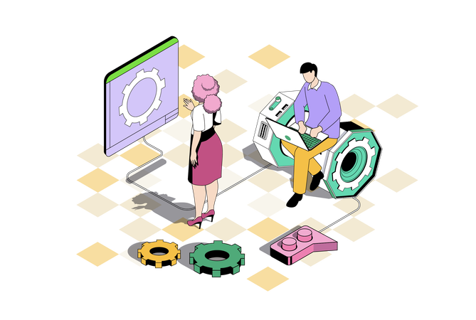Developer team working on project prototype with innovation  Illustration