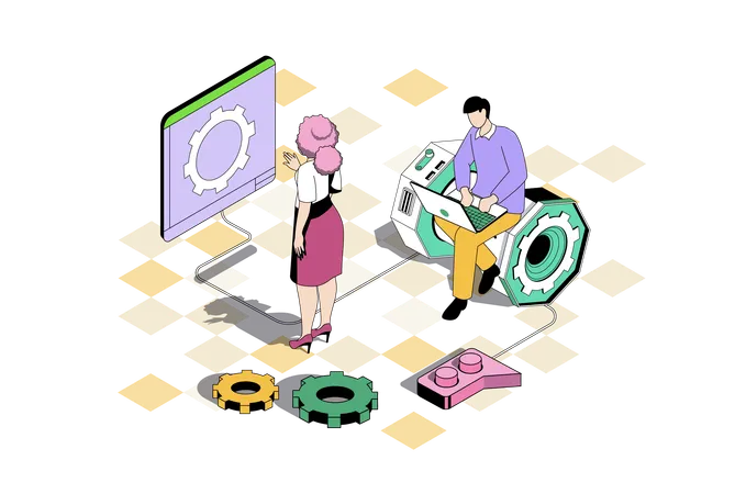 Developer team working on project prototype with innovation  Illustration