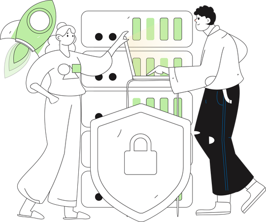 Developer team working on server security  Illustration