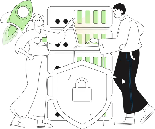 Developer team working on server security  Illustration