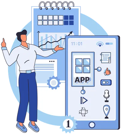 Developer testing app for new features and functionalities  Illustration