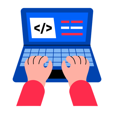 Developer typing code in laptop  Illustration