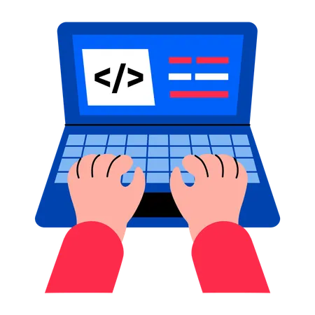 Developer typing code in laptop  Illustration