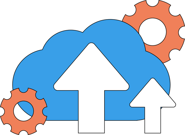 Developer uploads data on cloud technology  Illustration