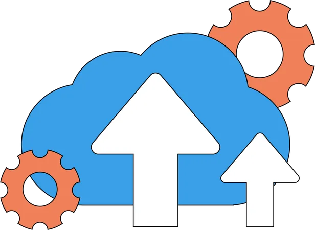 Developer uploads data on cloud technology  Illustration