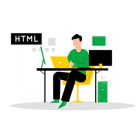 Developer work on HTML language  Illustration