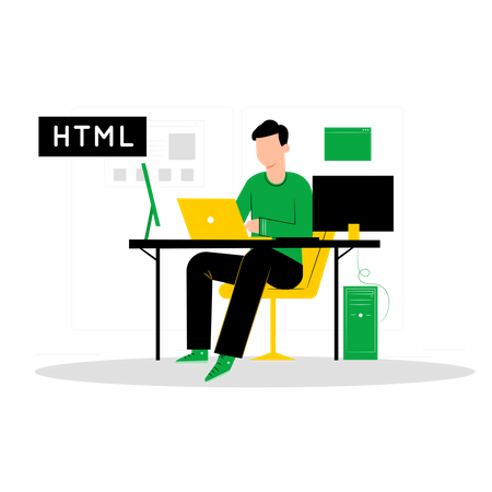 Developer work on HTML language  Illustration