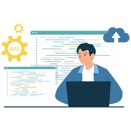 Developer working on cloud download  Illustration