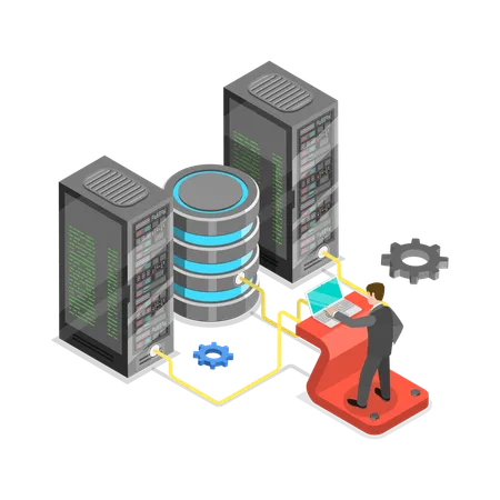 Developer working on database server  Illustration