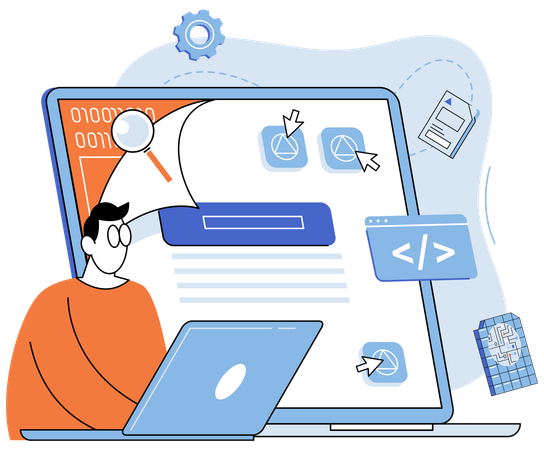 Developer working on meticulous process to ensure flawless user experiences  Illustration
