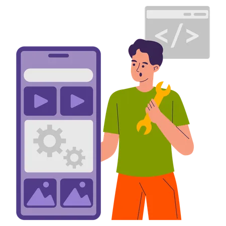 Developer working on Mobile App UI  Illustration