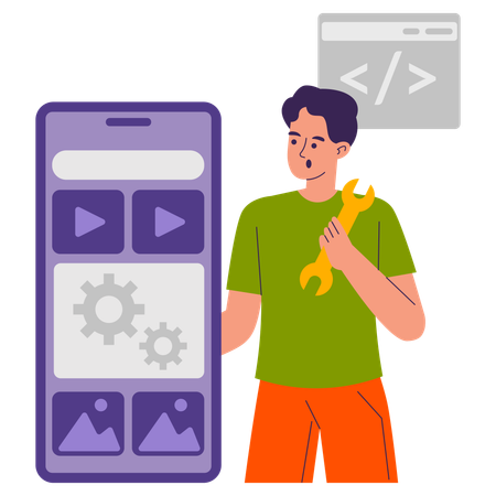 Developer working on Mobile App UI  Illustration