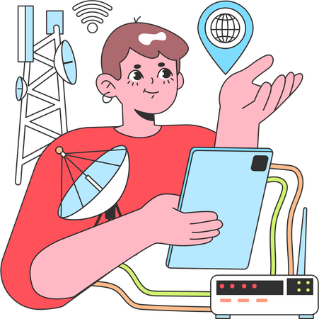 Developer working on network issue  Illustration