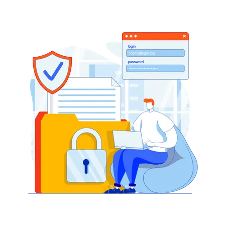 Developer working on online data security  Illustration