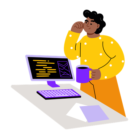 Developer working on online program  Illustration