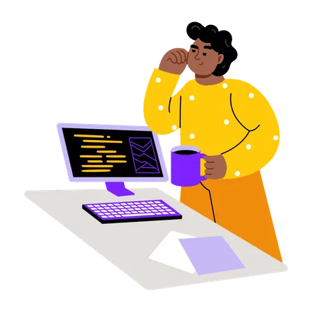 Developer working on online program  Illustration