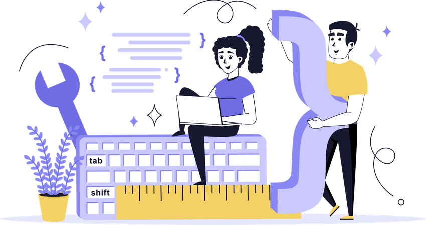 Developer working on software coding  Illustration