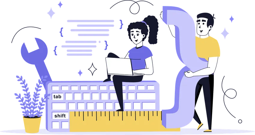 Developer working on software coding  Illustration