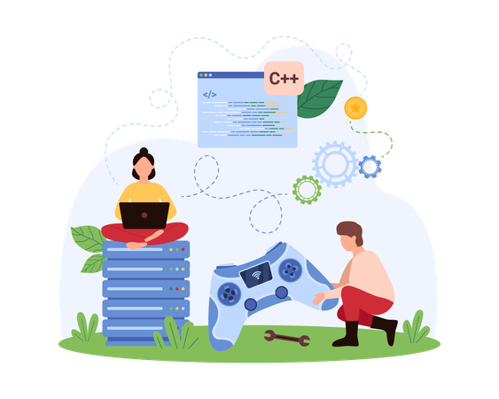 Developer working on Video game development  Illustration